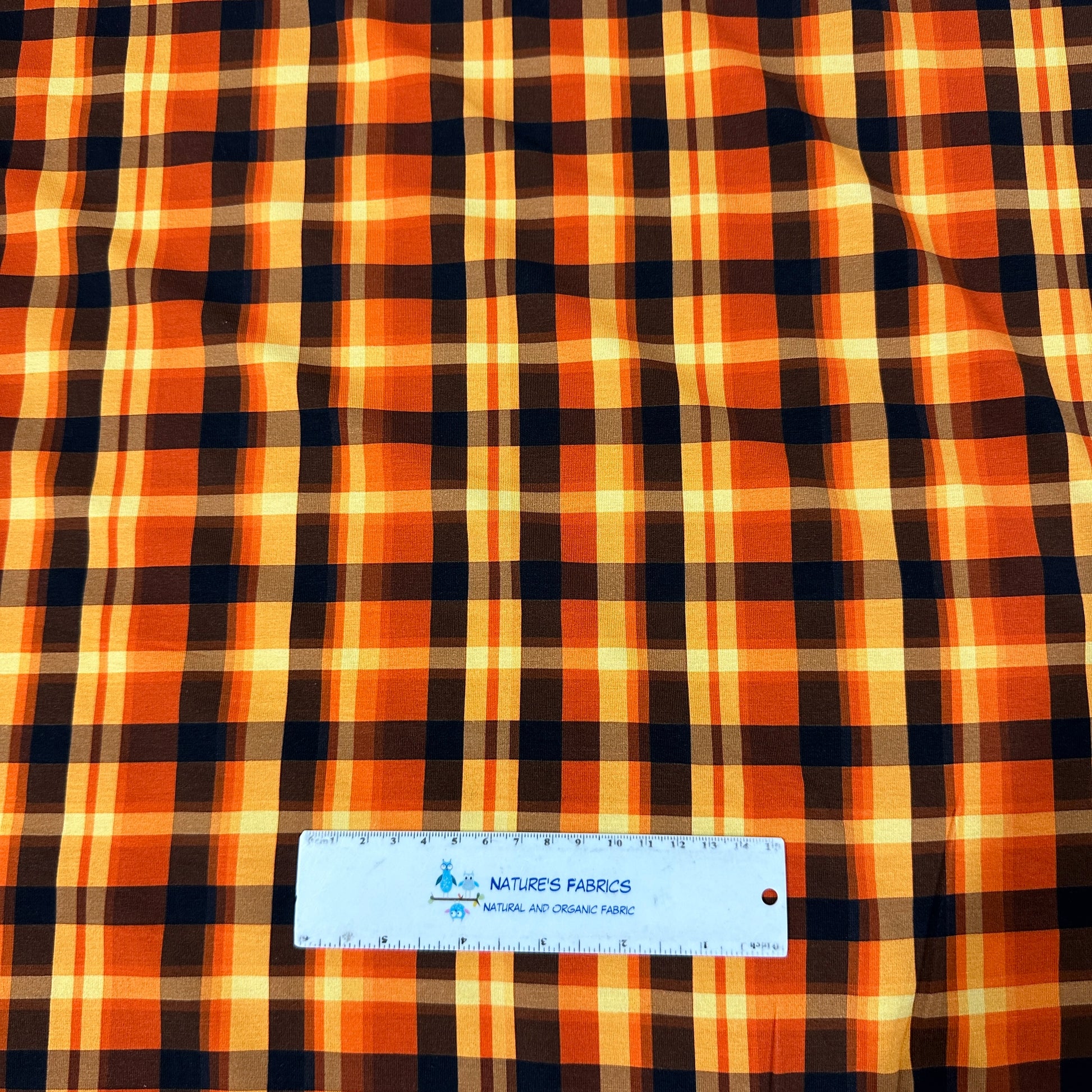 Orange Plaid on Bamboo/Spandex Jersey Fabric - Nature's Fabrics