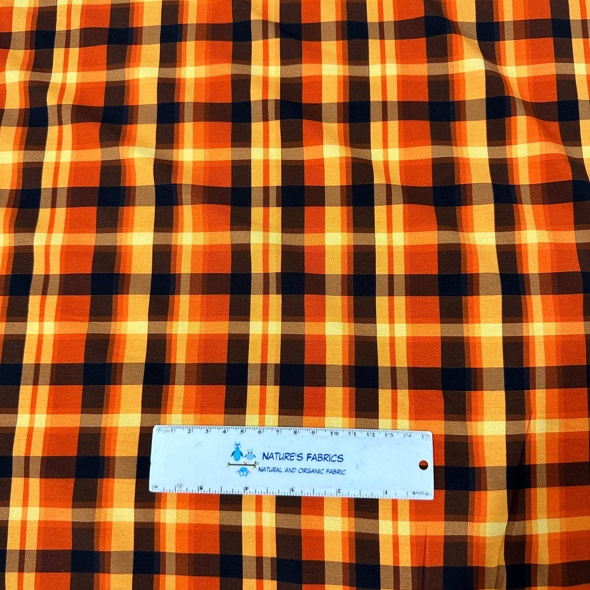Orange Plaid on Bamboo/Spandex Jersey Fabric - Nature's Fabrics