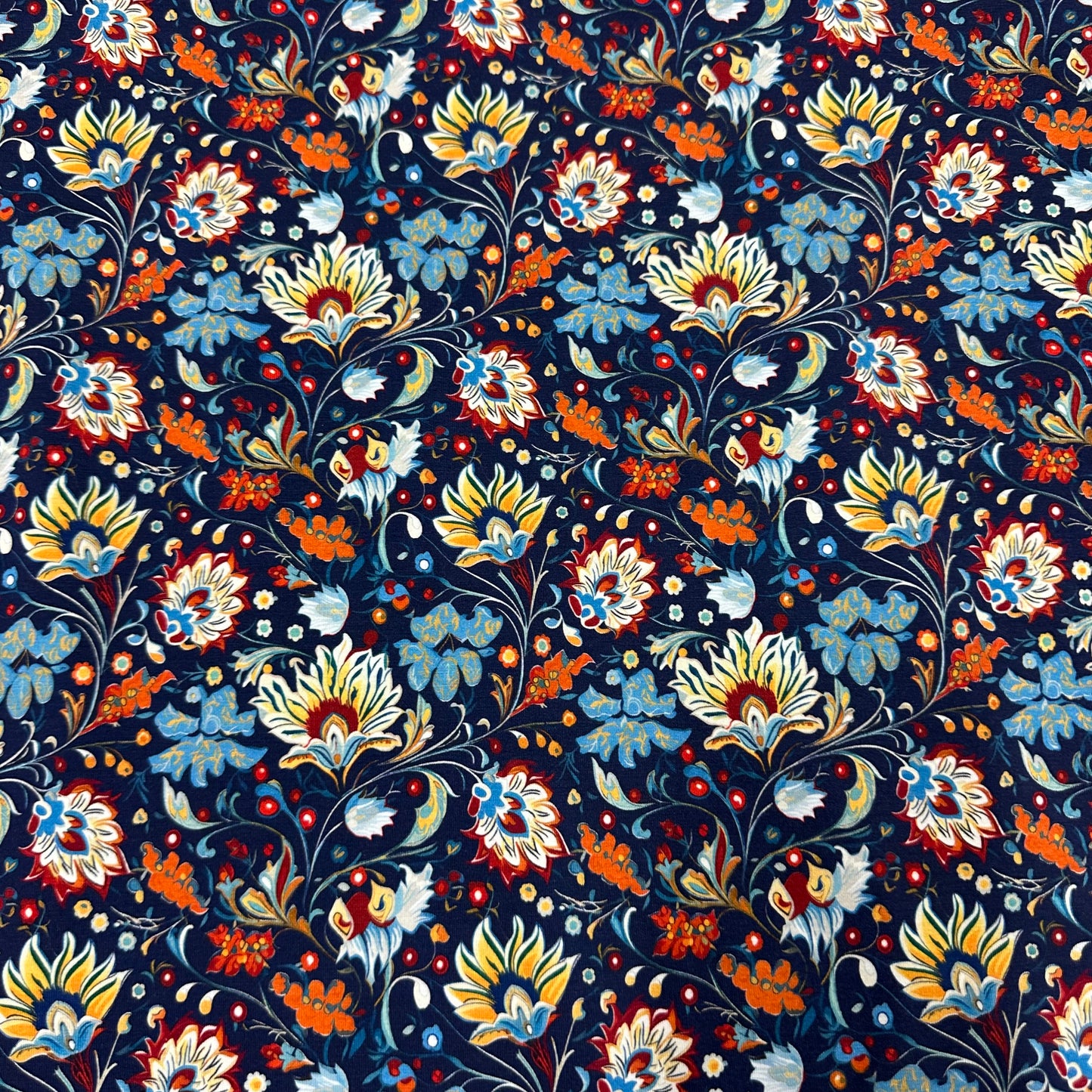Persian Flowers on Bamboo/Spandex Jersey Fabric - Nature's Fabrics