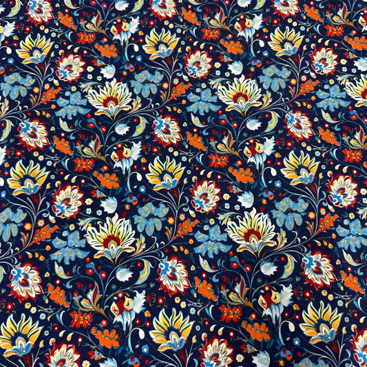 Persian Flowers on Bamboo/Spandex Jersey Fabric - Nature's Fabrics