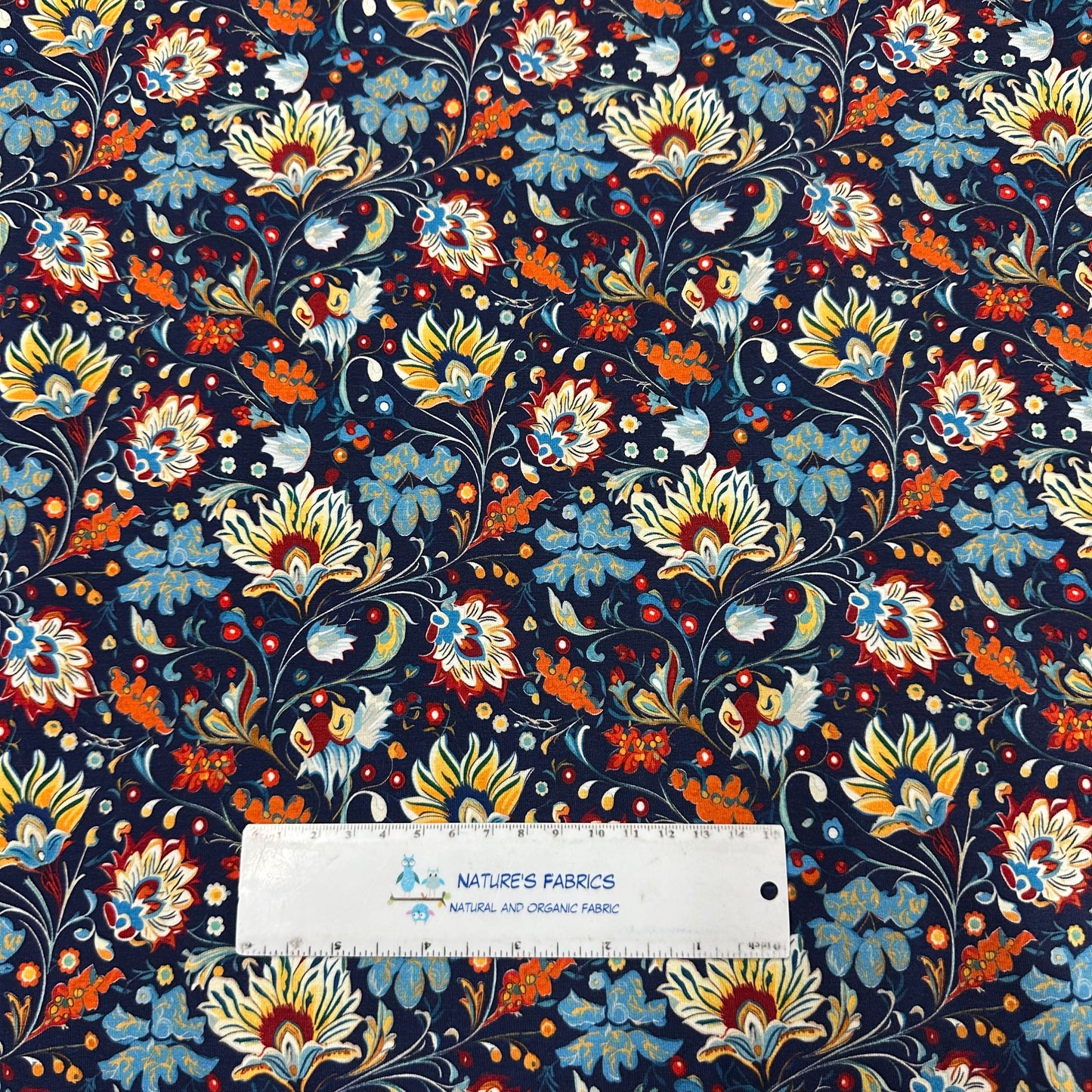Persian Flowers on Bamboo/Spandex Jersey Fabric - Nature's Fabrics
