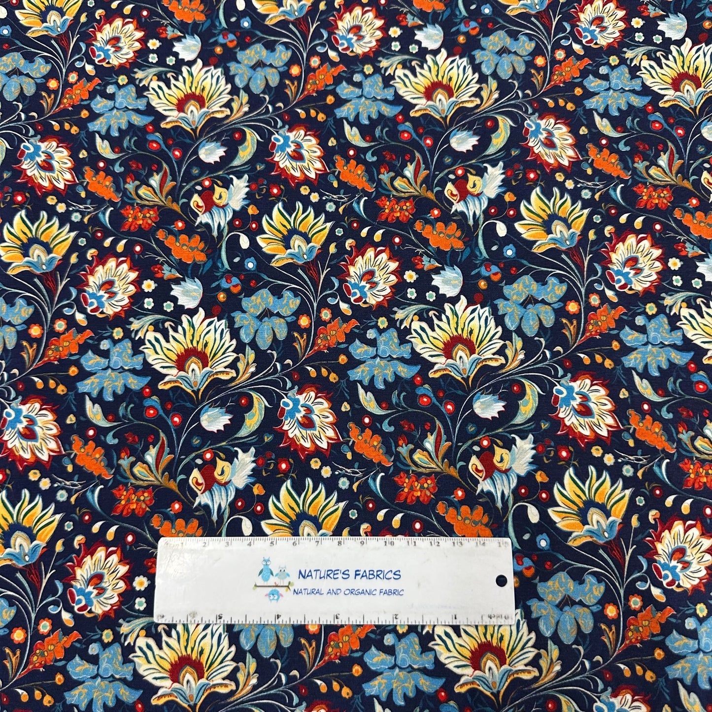 Persian Flowers on Bamboo/Spandex Jersey Fabric - Nature's Fabrics