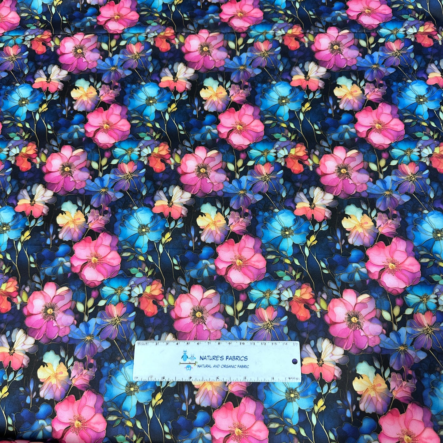 Pink and Blue Wild Roses 1 mil PUL Fabric - Made in the USA - Nature's Fabrics