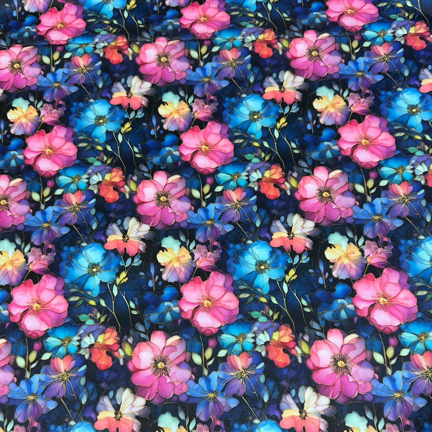 Pink and Blue Wild Roses 1 mil PUL Fabric - Made in the USA - Nature's Fabrics