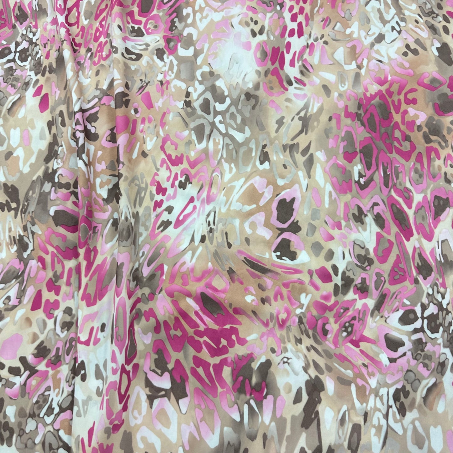 Pink and Tan Leopard on Polyester Jersey Fabric - Nature's Fabrics