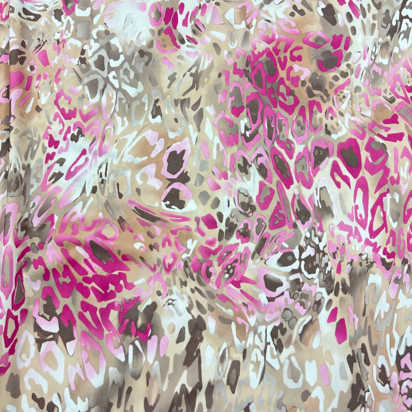 Pink and Tan Leopard on Polyester Jersey Fabric - Nature's Fabrics