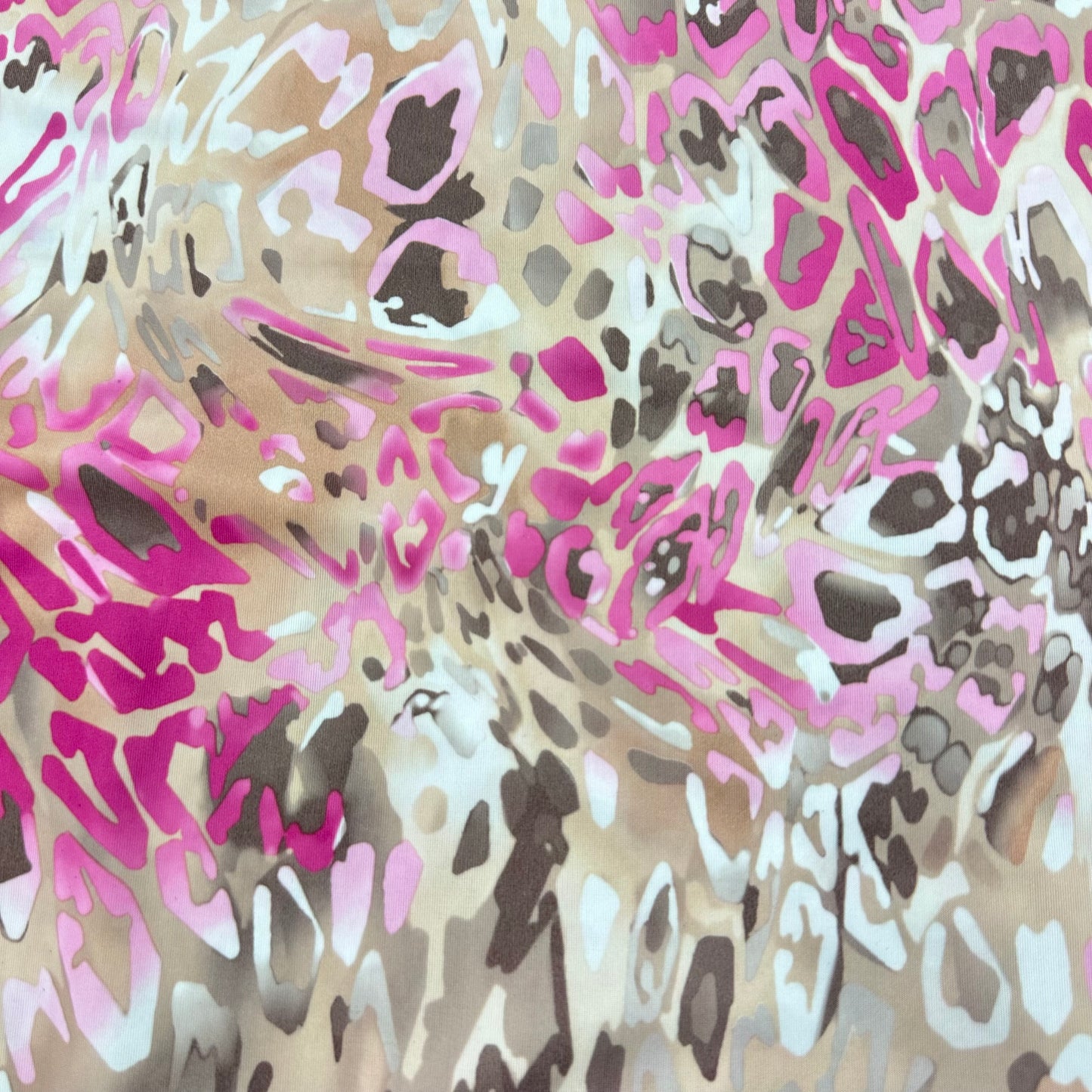 Pink and Tan Leopard on Polyester Jersey Fabric - Nature's Fabrics