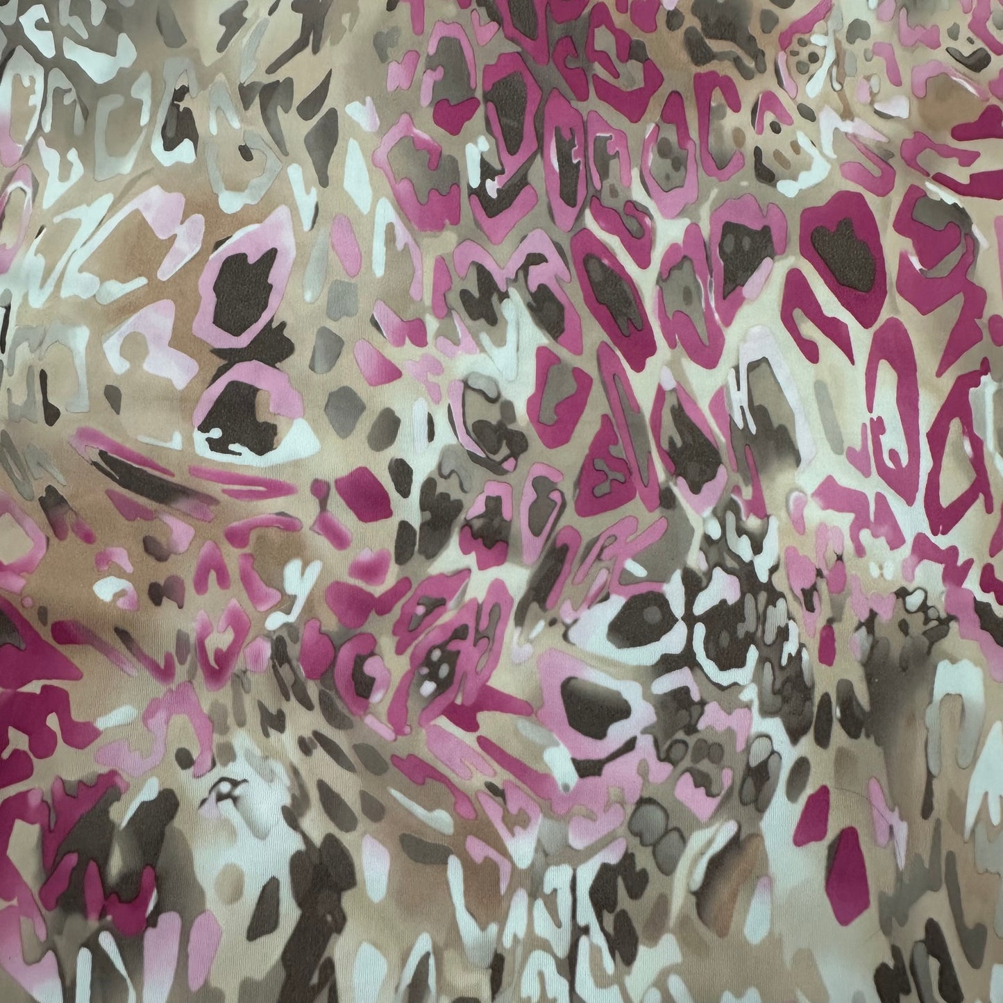 Pink and Tan Leopard on Polyester Jersey Fabric - Nature's Fabrics