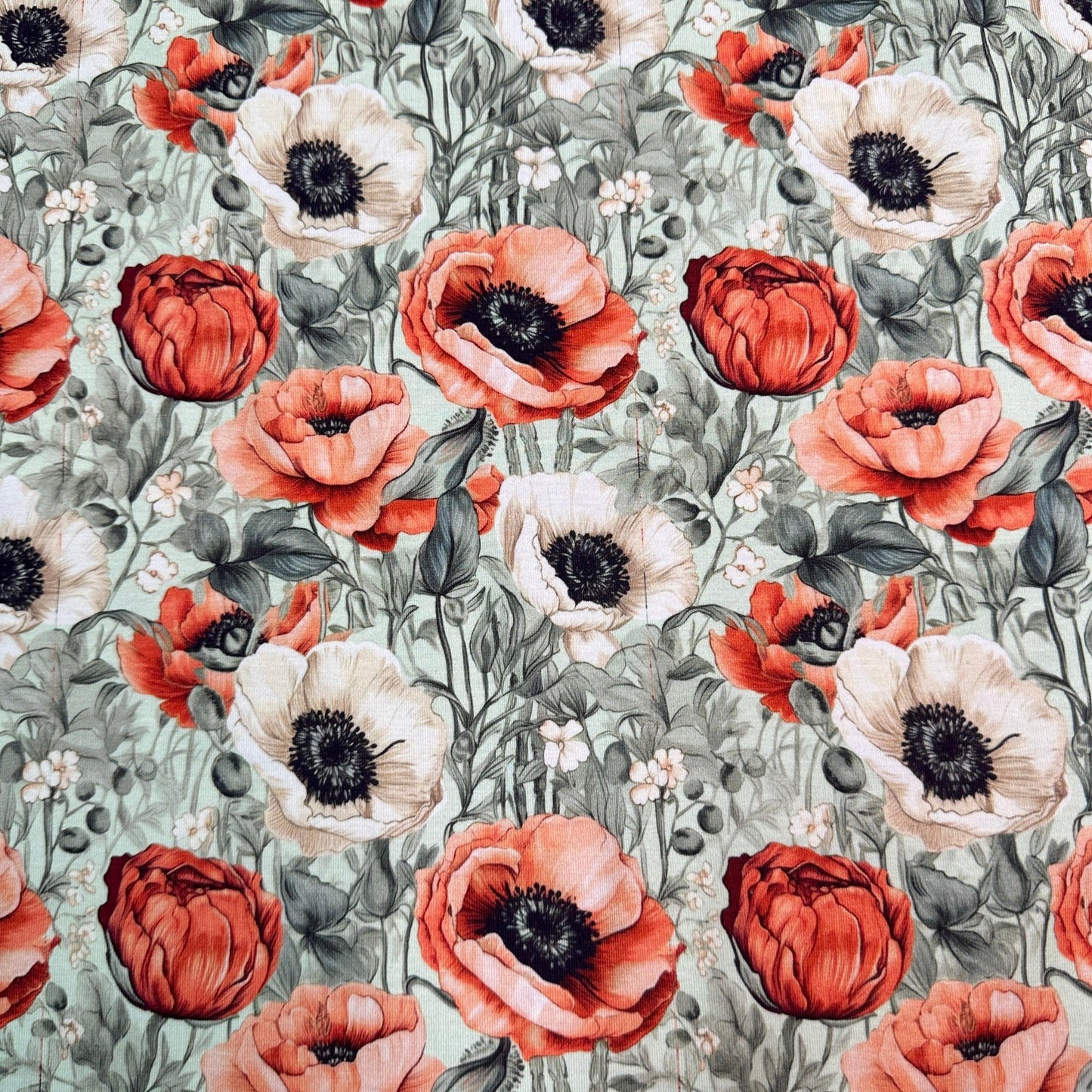Poppy Garden on Bamboo/Spandex Jersey Fabric - Nature's Fabrics