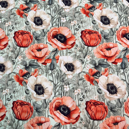 Nature's Fabrics organic cotton fabric with red and white poppy floral pattern
