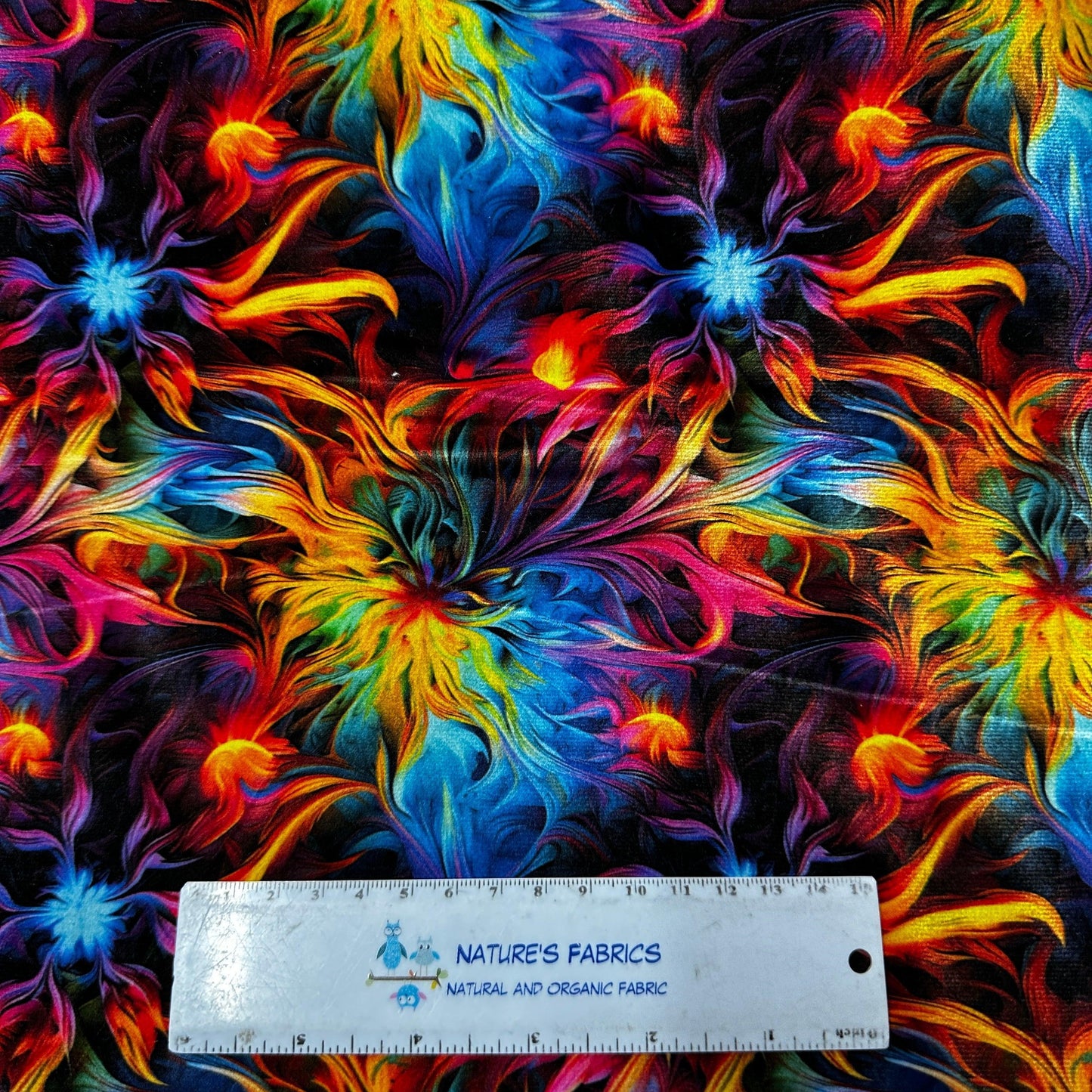 Psychedelic Brush Strokes on Polyester Velour Fabric - Nature's Fabrics