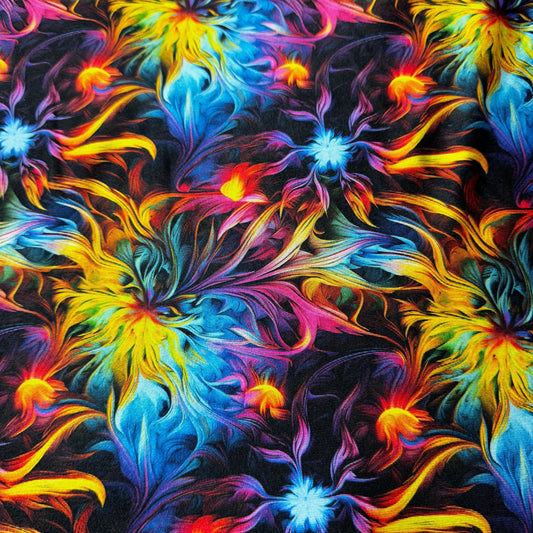 Nature's Fabrics multi-colored psychedelic floral abstract print fabric