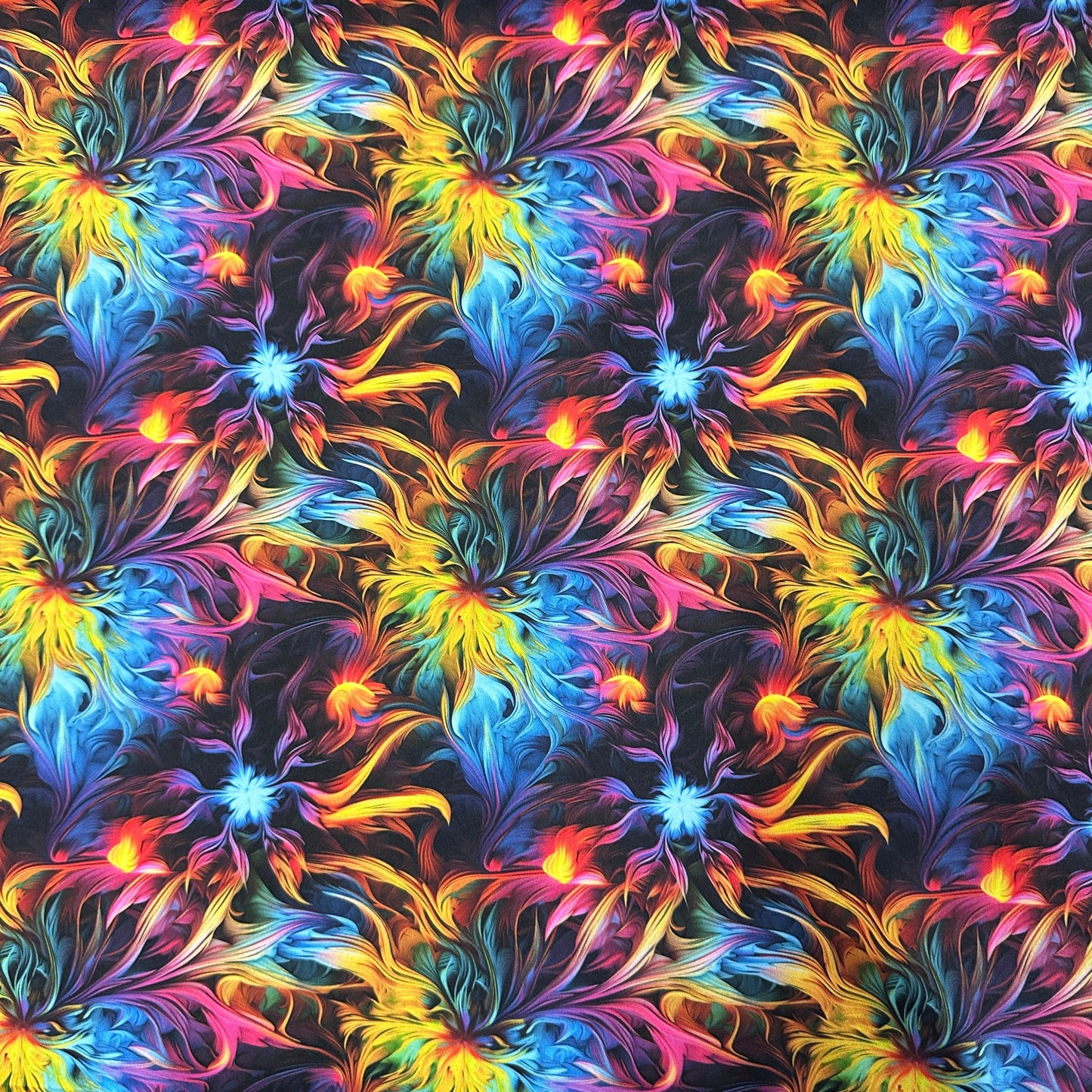 Psychedelic Brush Strokes on Polyester/Spandex Tricot Fabric - Nature's Fabrics