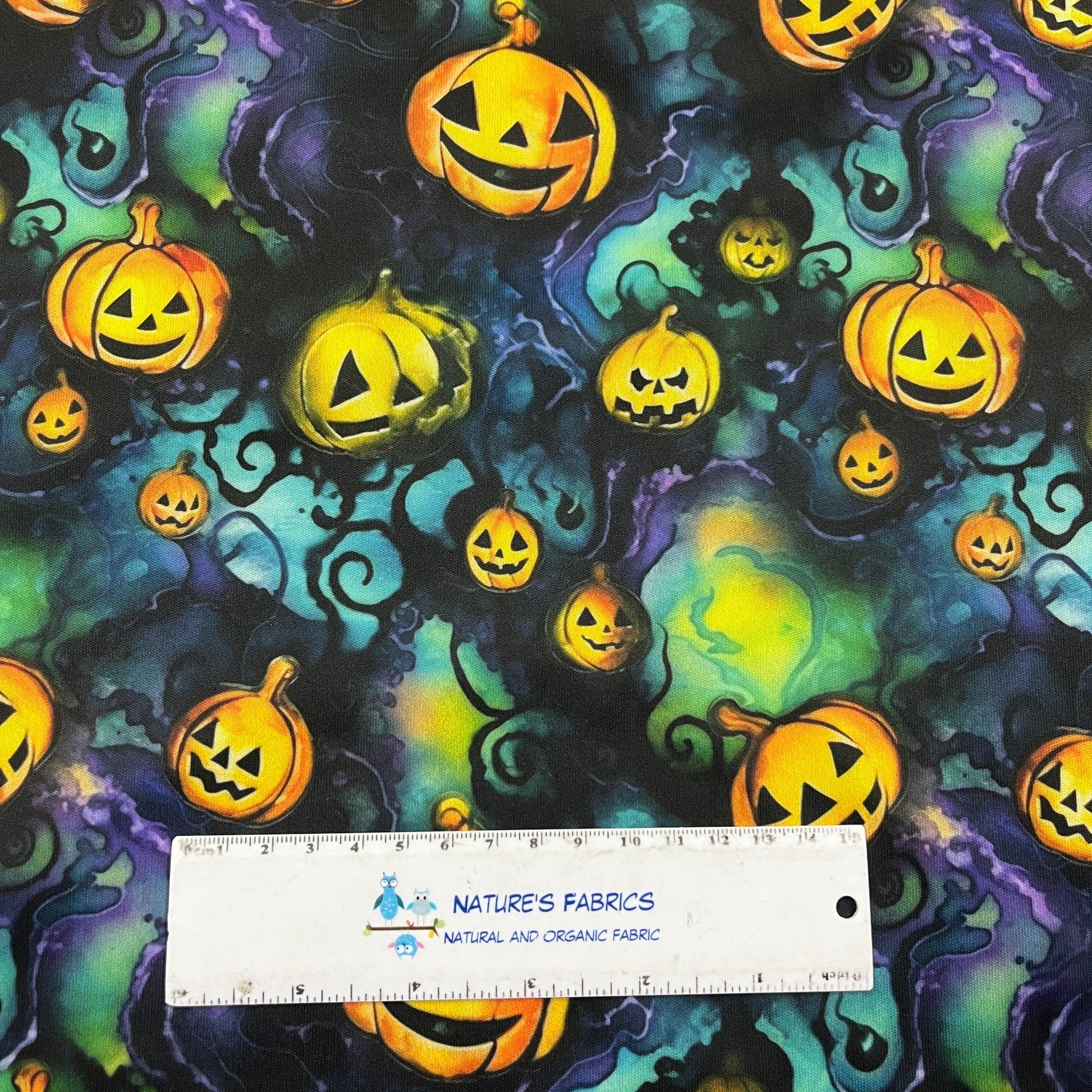Pumpkins on Turquoise 1 mil PUL Fabric- Made in the USA - Nature's Fabrics