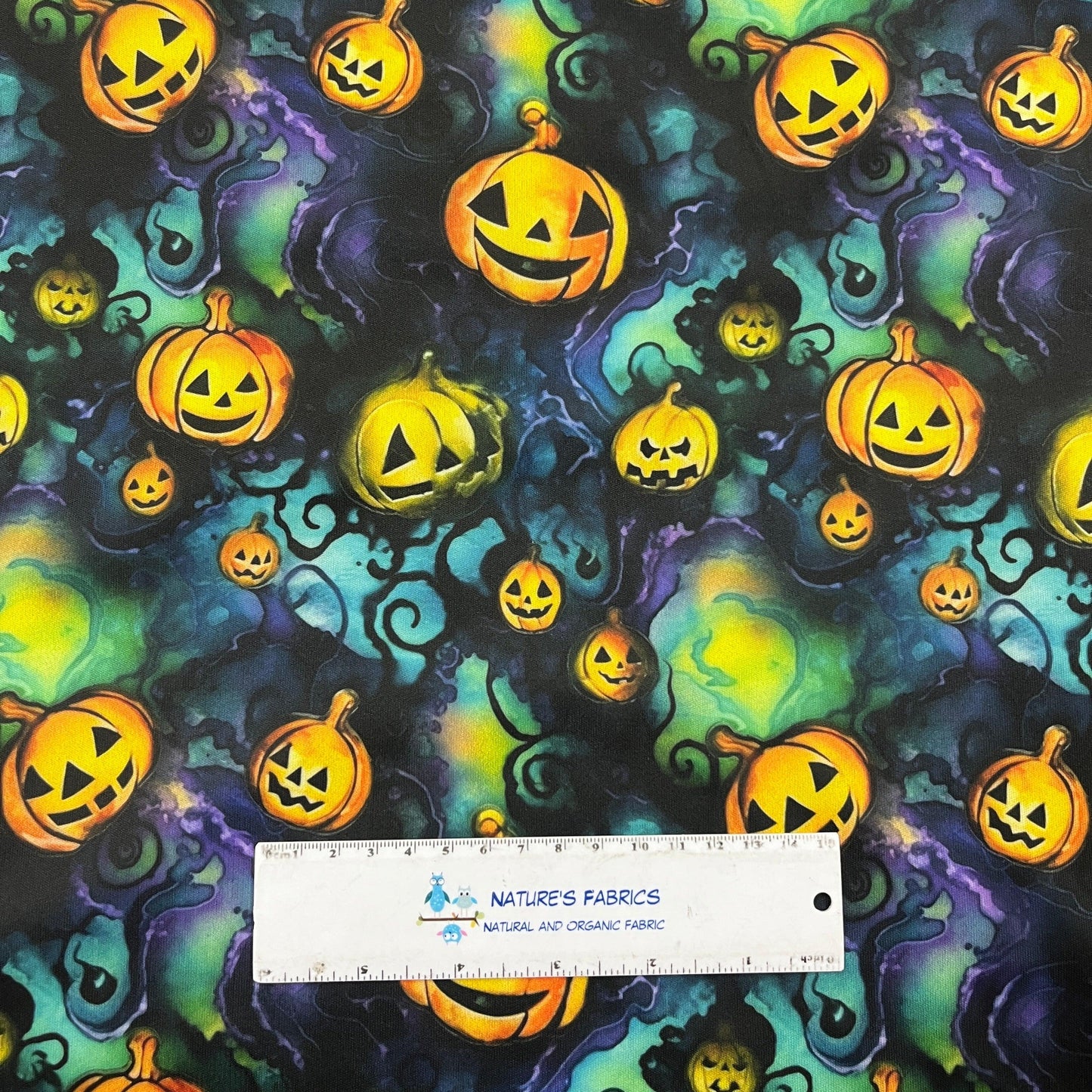 Pumpkins on Turquoise 1 mil PUL Fabric- Made in the USA - Nature's Fabrics