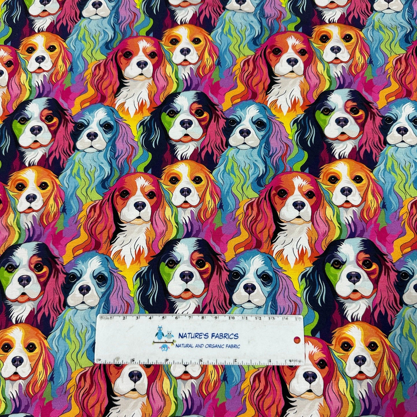 Rainbow Dogs on Bamboo/Spandex Jersey Fabric - Nature's Fabrics