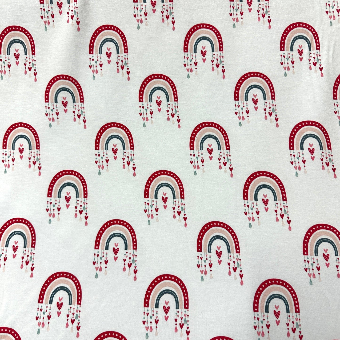 Rainbows and Hearts on Bamboo/Spandex Jersey Fabric - Nature's Fabrics