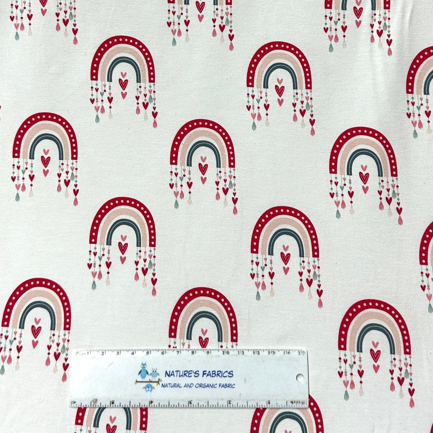 Rainbows and Hearts on Bamboo/Spandex Jersey Fabric - Nature's Fabrics