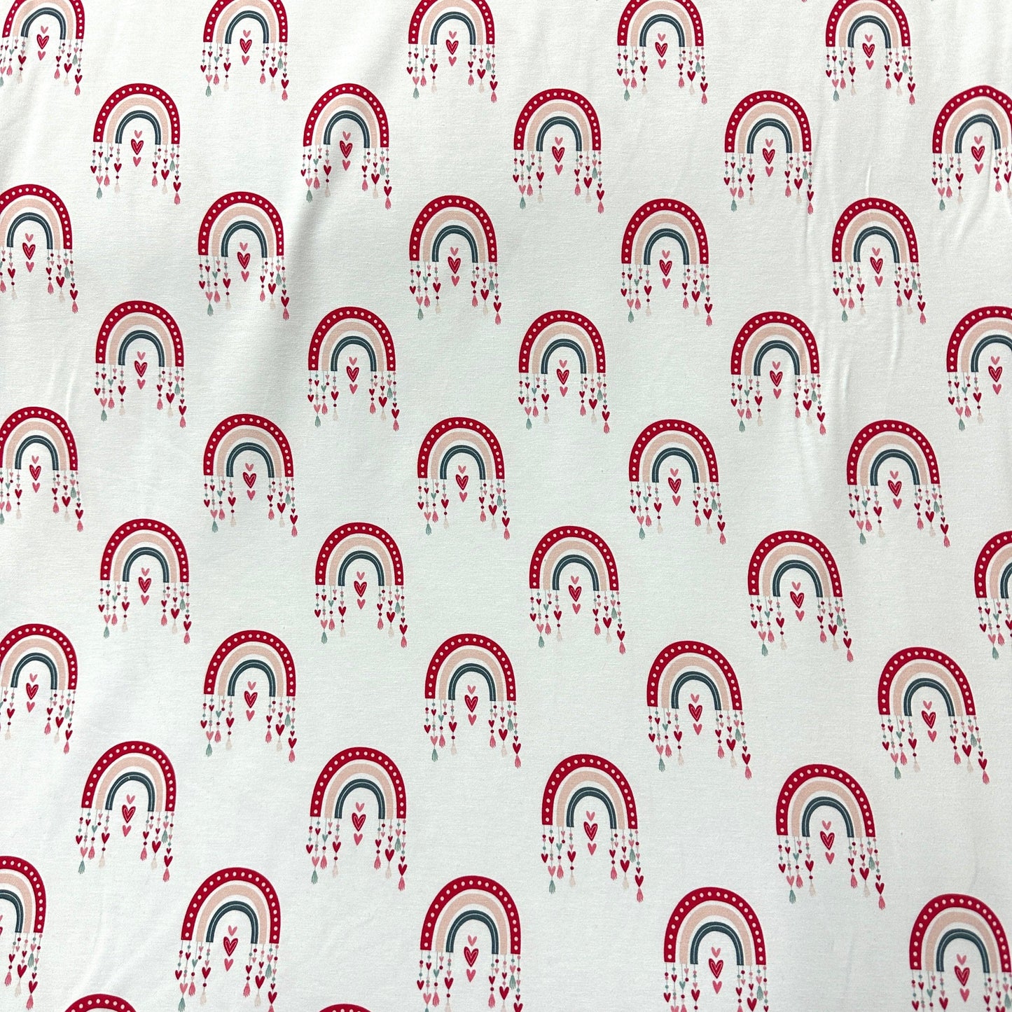 Rainbows and Hearts on Bamboo/Spandex Jersey Fabric - Nature's Fabrics