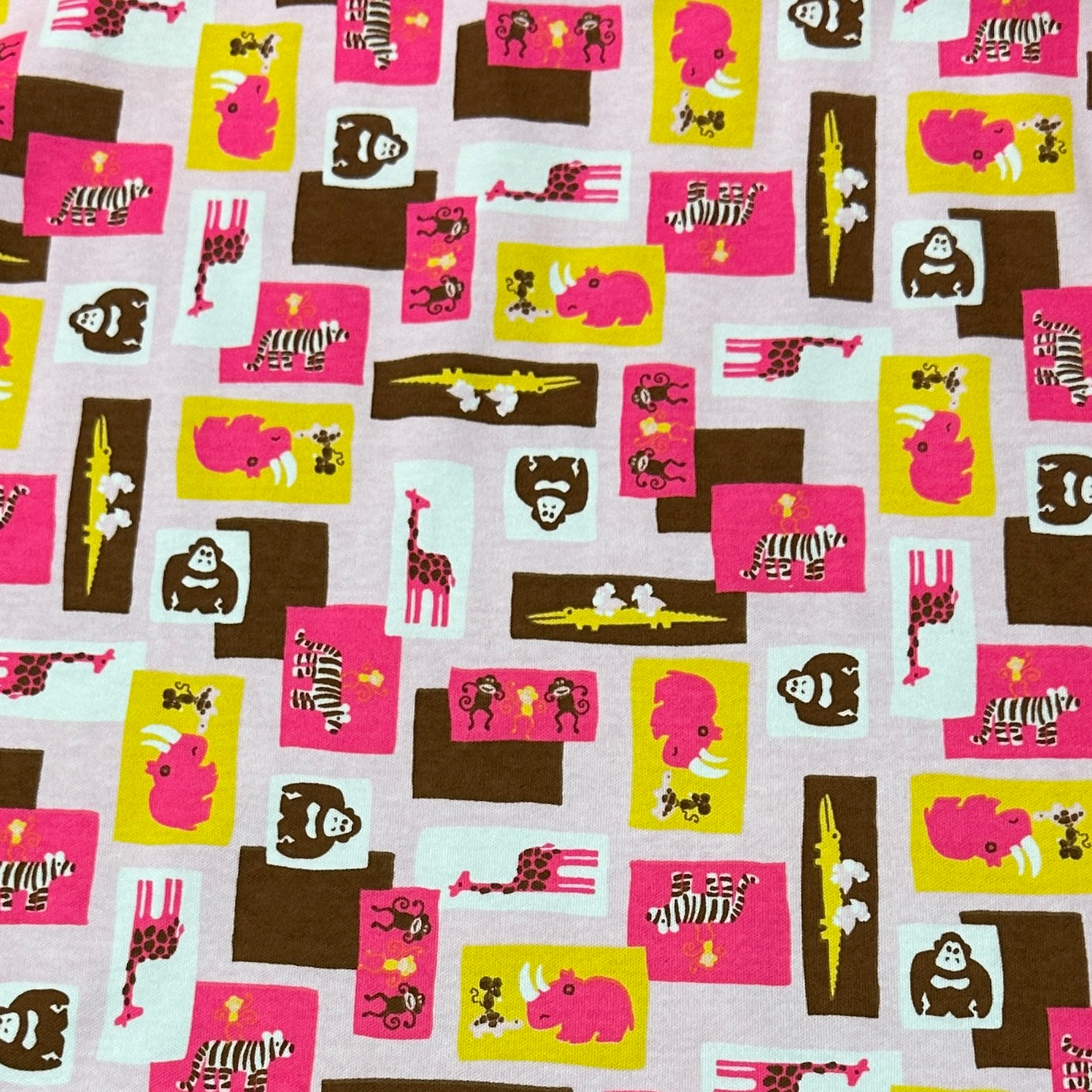 Raspberry Chocolate Zoo on Cotton Interlock Fabric - Nature's Fabrics