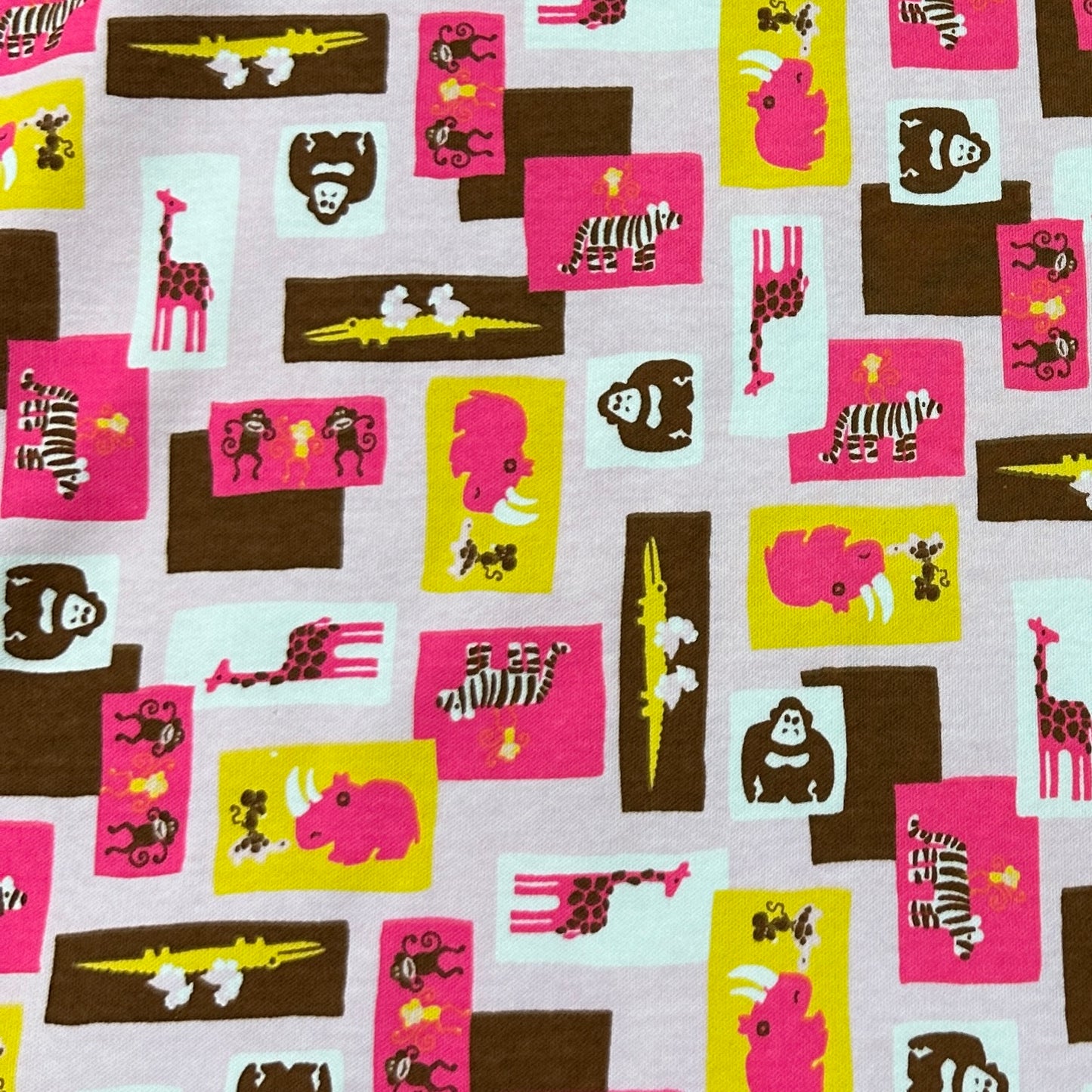Raspberry Chocolate Zoo on Cotton Interlock Fabric - Nature's Fabrics