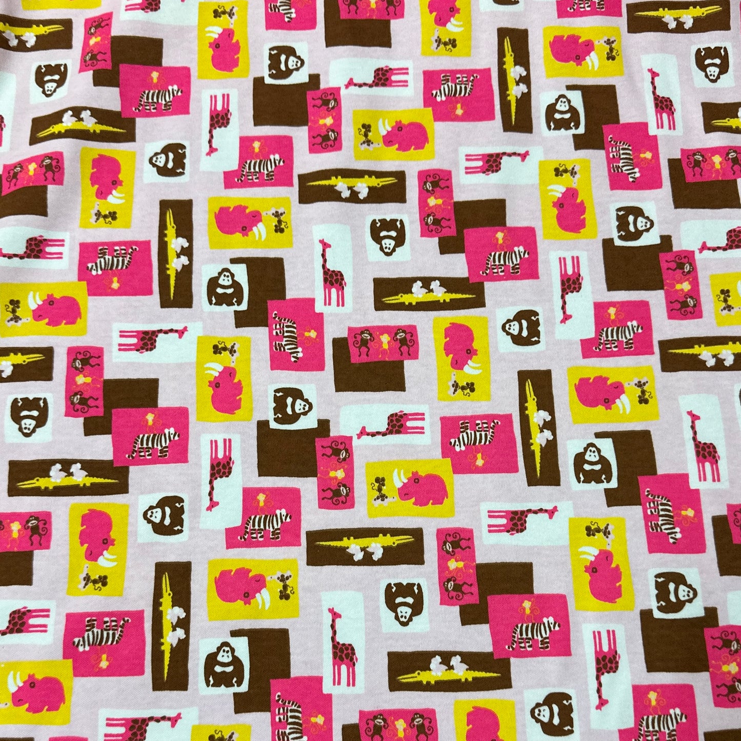 Raspberry Chocolate Zoo on Cotton Interlock Fabric - Nature's Fabrics