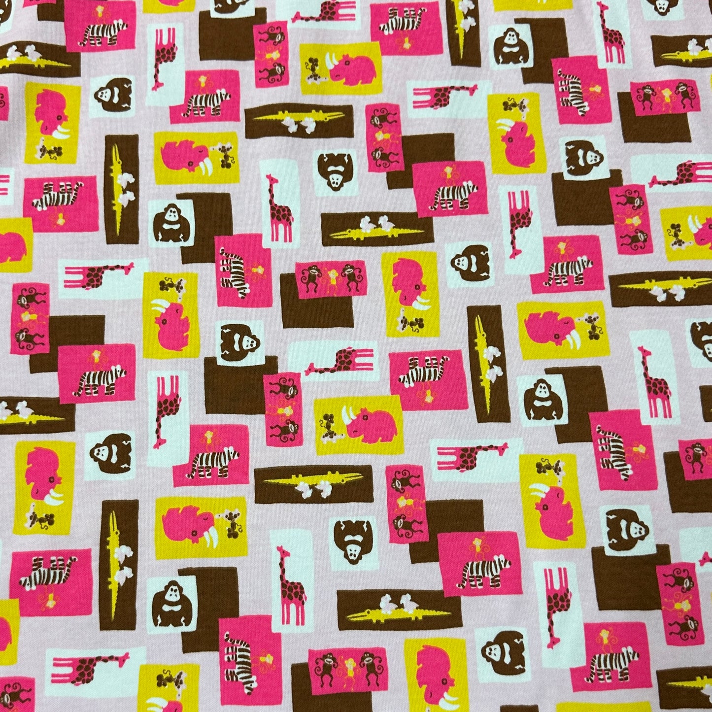 Raspberry Chocolate Zoo on Cotton Interlock Fabric - Nature's Fabrics