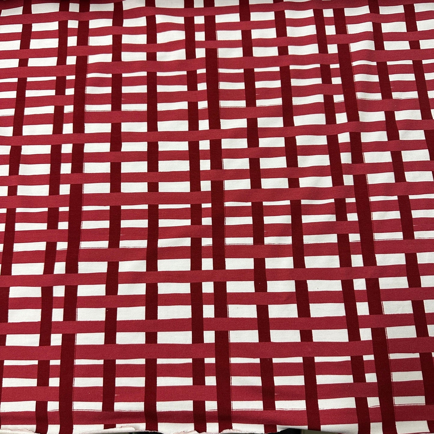 Red and White Plaid on Bamboo/Spandex Jersey Fabric - Nature's Fabrics