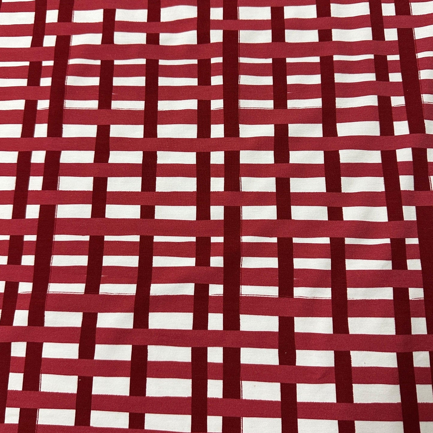 Red and White Plaid on Bamboo/Spandex Jersey Fabric - Nature's Fabrics