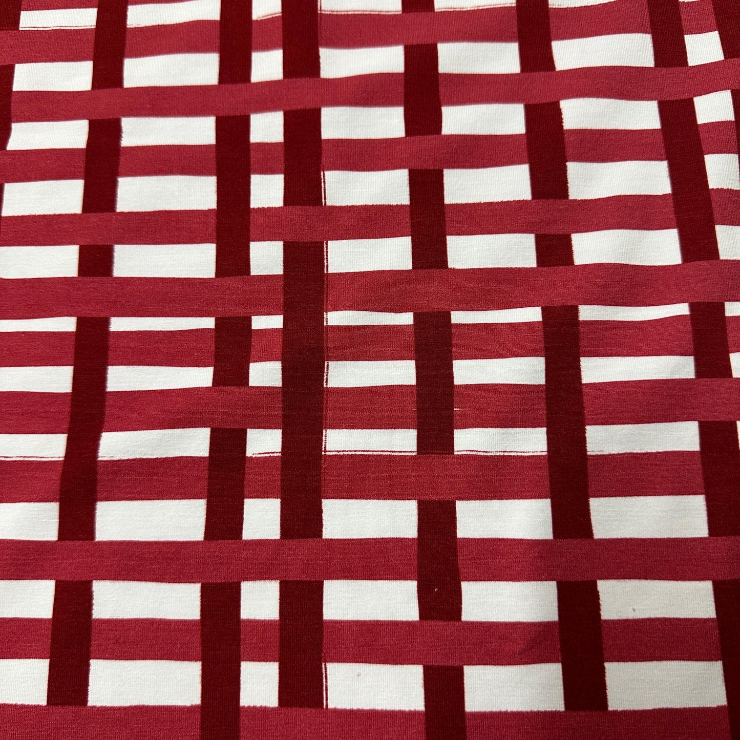 Red and White Plaid on Bamboo/Spandex Jersey Fabric - Nature's Fabrics