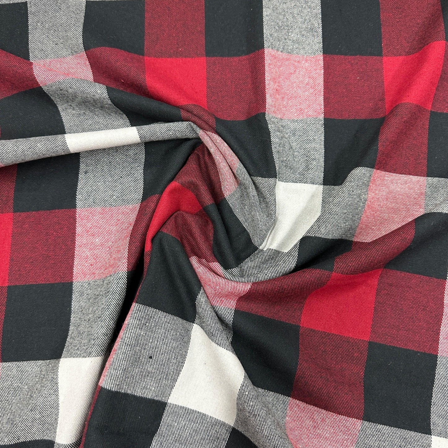 Red, Gray and Black Plaid Cotton Flannel Fabric - Nature's Fabrics