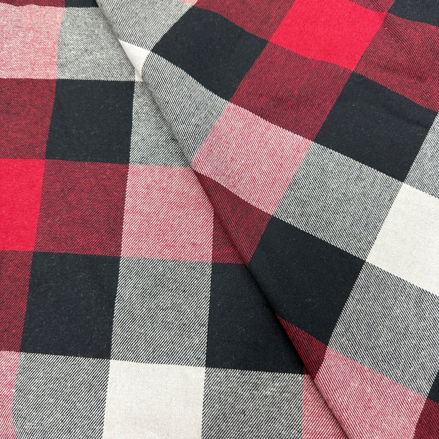 Red, Gray and Black Plaid Cotton Flannel Fabric - Nature's Fabrics