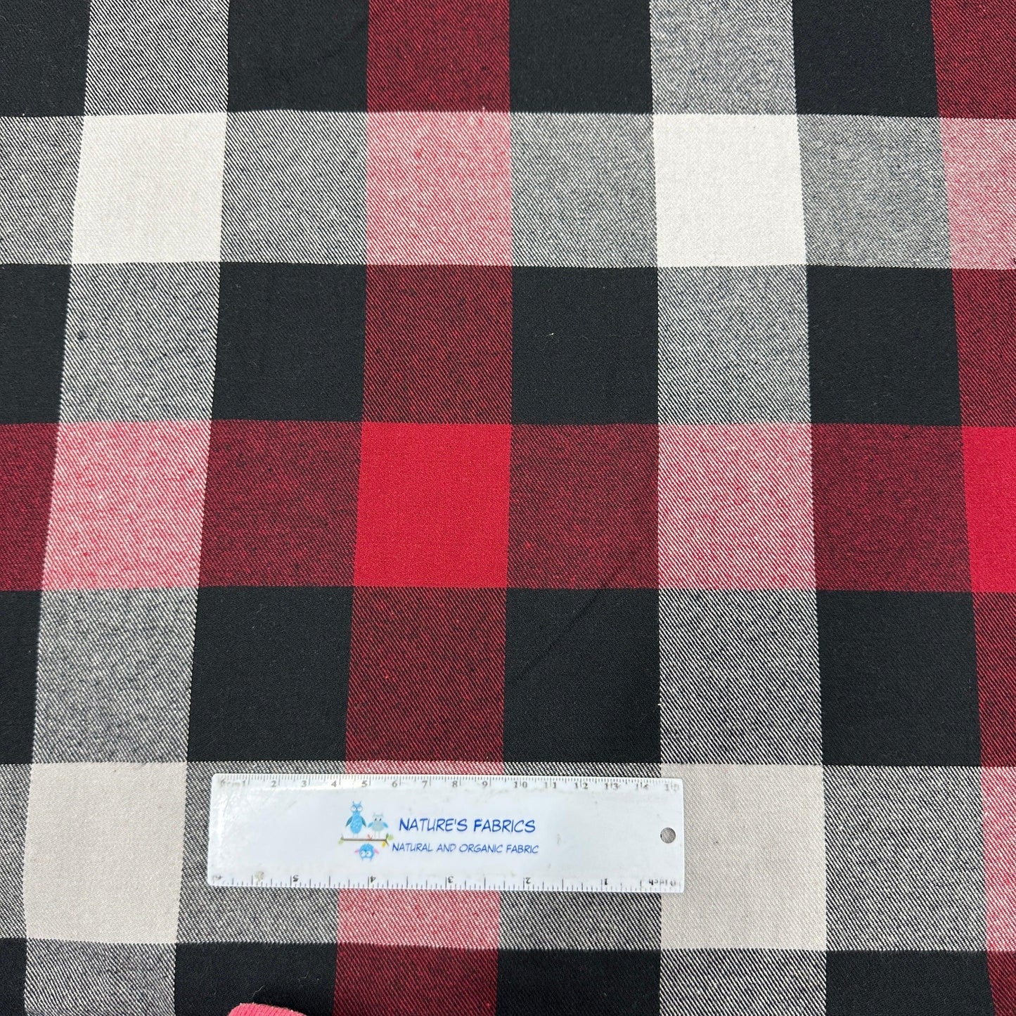 Red, Gray and Black Plaid Cotton Flannel Fabric - Nature's Fabrics