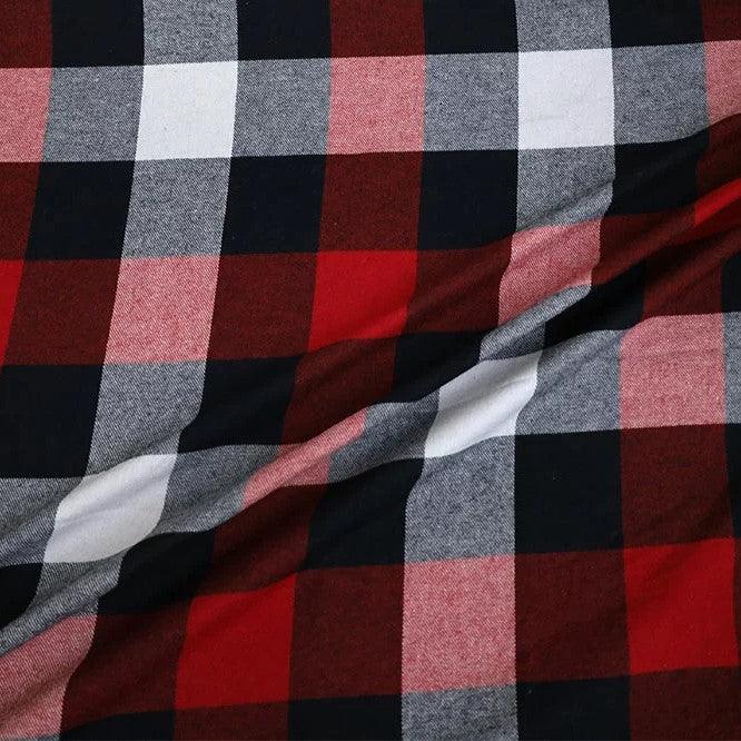 Red, Gray and Black Plaid Cotton Flannel Fabric - Nature's Fabrics