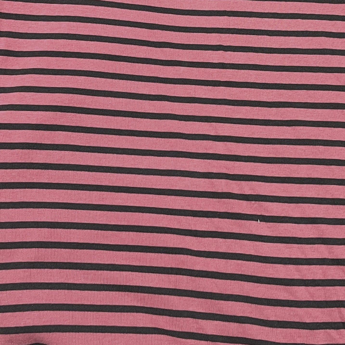 Rose and Dark Gray Stripes on Organic Cotton Rib Knit Fabric - Nature's Fabrics
