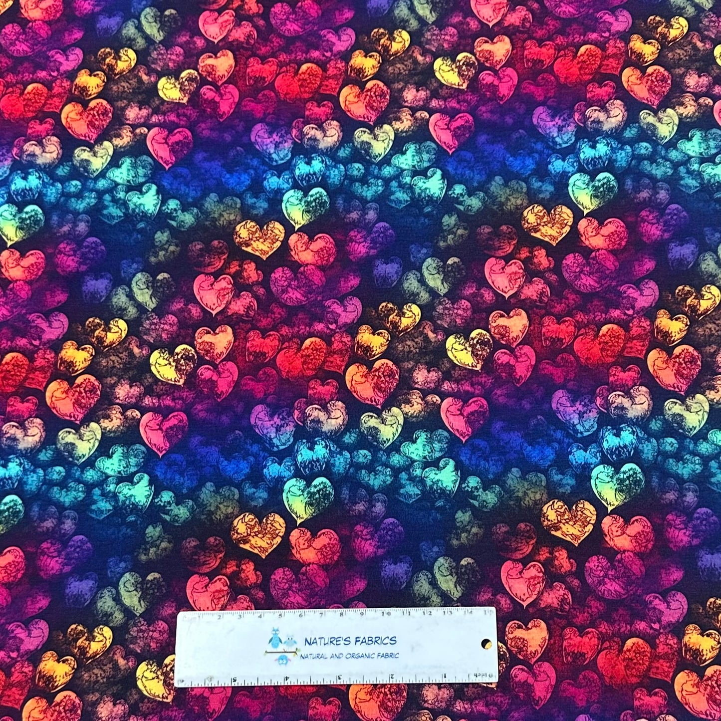 Rustic Ink Hearts on Bamboo Stretch French Terry Fabric - Nature's Fabrics