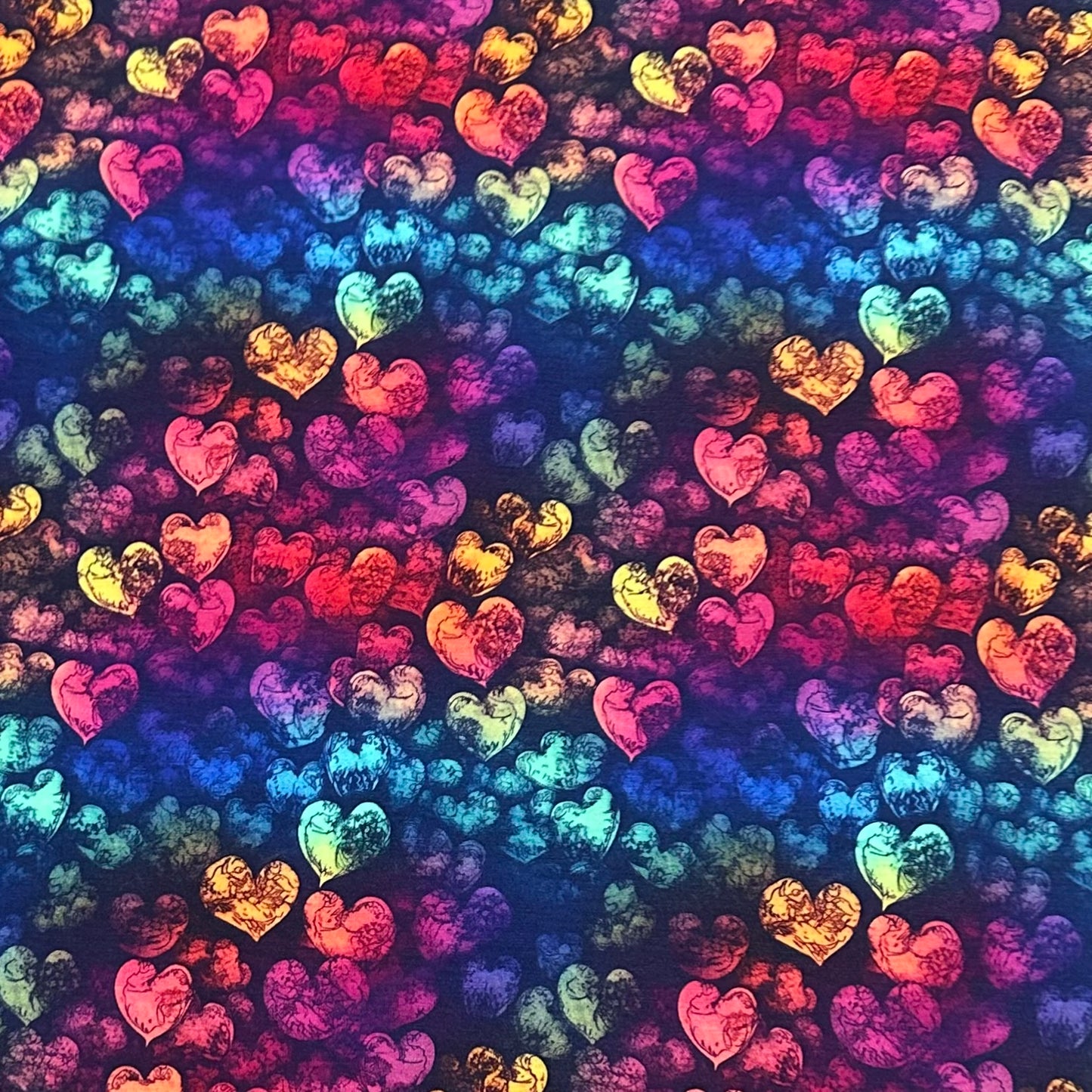 Rustic Ink Hearts on Bamboo Stretch French Terry Fabric - Nature's Fabrics
