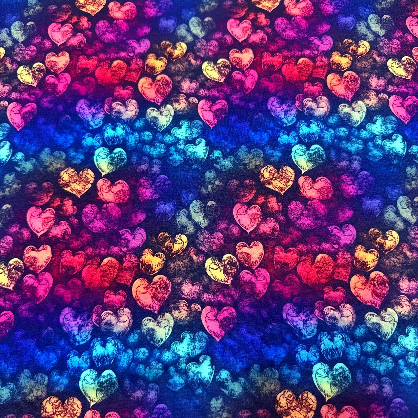 Rustic Ink Hearts on Bamboo Stretch French Terry Fabric - Nature's Fabrics
