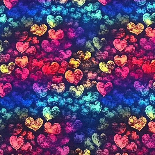 Nature's Fabrics colorful heart pattern in a rainbow spectrum of vibrant hues.