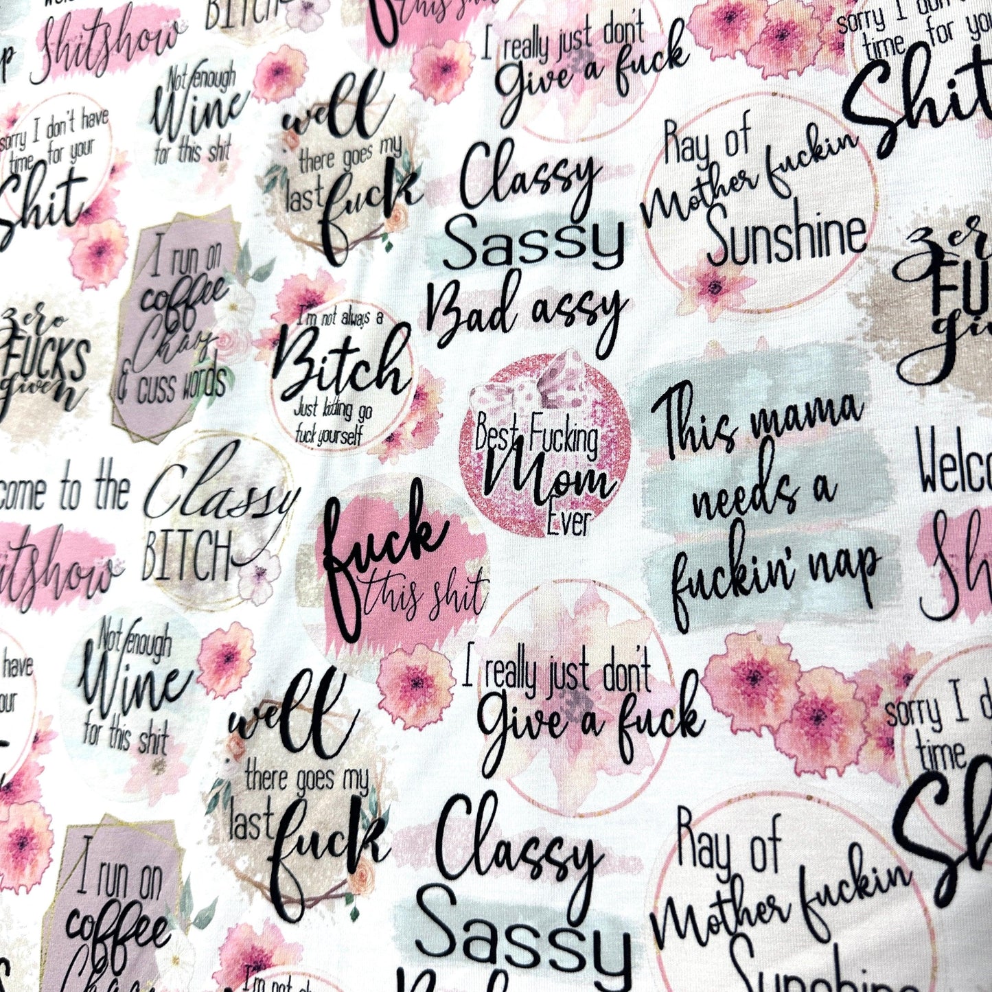 Sassy Quotes on Organic Cotton/Spandex Jersey Fabric - Nature's Fabrics