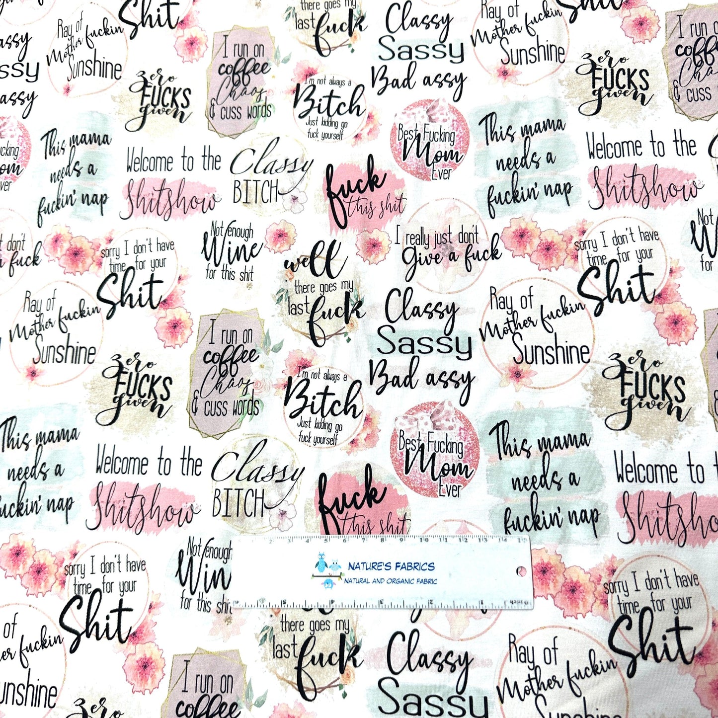 Sassy Quotes on Organic Cotton/Spandex Jersey Fabric - Nature's Fabrics