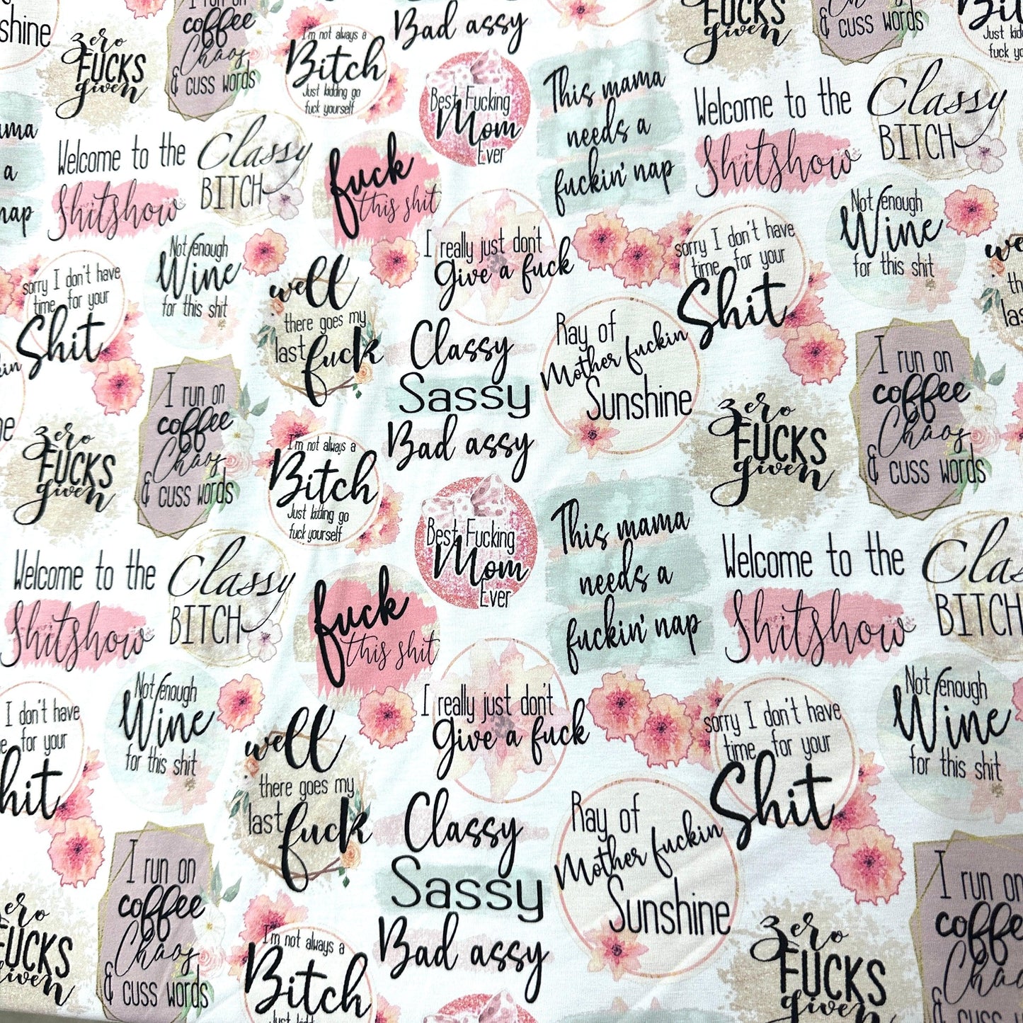 Sassy Quotes on Organic Cotton/Spandex Jersey Fabric - Nature's Fabrics