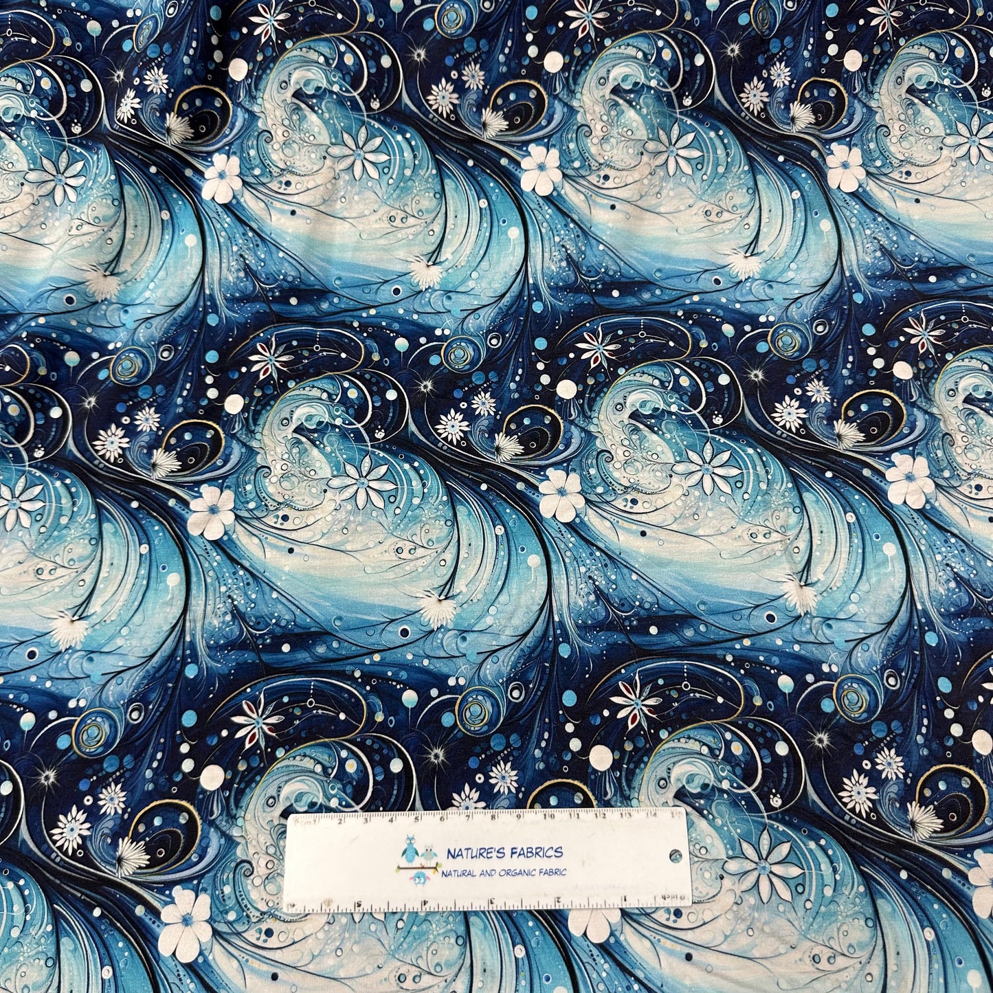 Snow Flower Swirls on Bamboo/Spandex Jersey Fabric - Nature's Fabrics