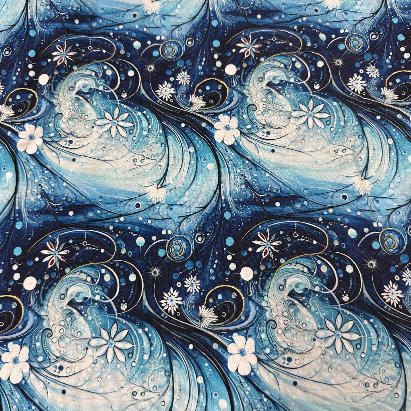 Snow Flower Swirls on Bamboo/Spandex Jersey Fabric - Nature's Fabrics