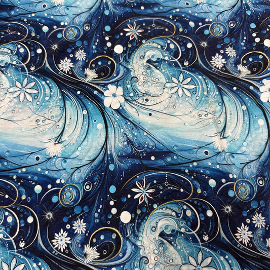 Snow Flower Swirls on Bamboo/Spandex Jersey Fabric - Nature's Fabrics