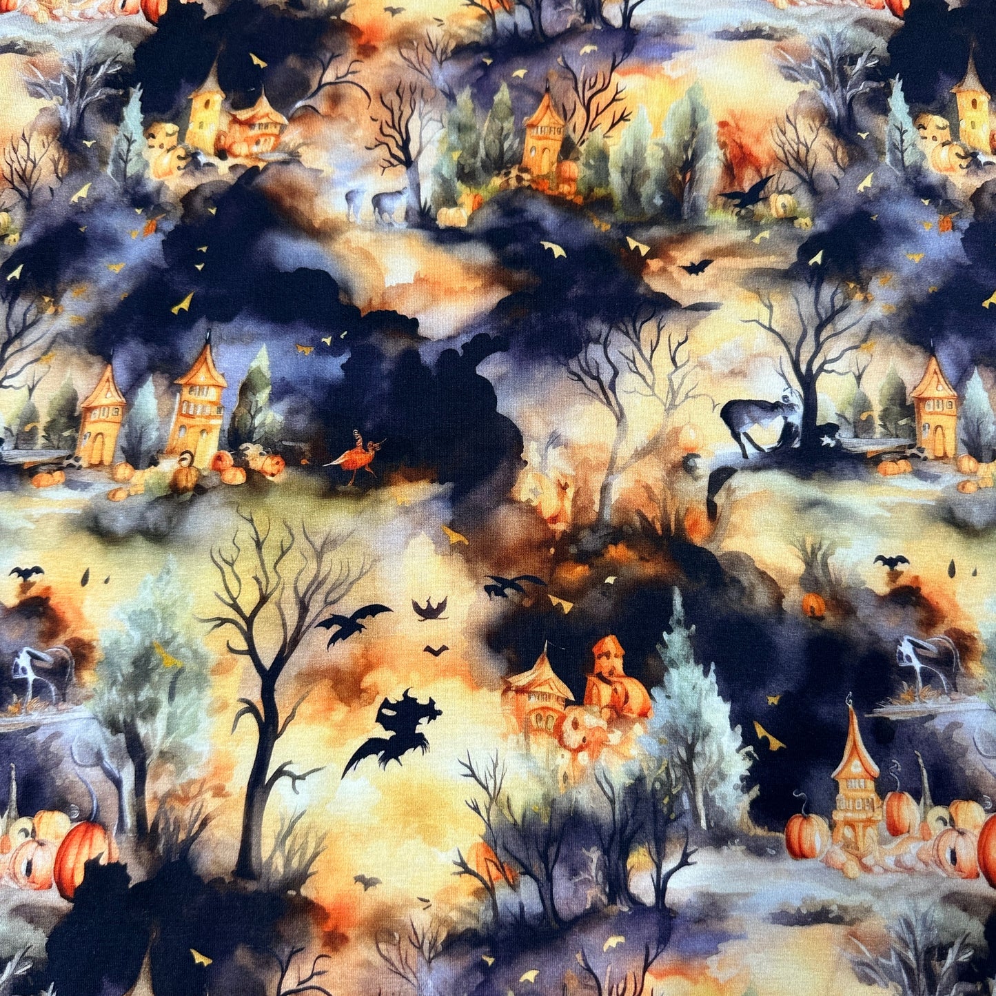 Spooky Halloween on Organic Cotton/Spandex Jersey Fabric - Nature's Fabrics
