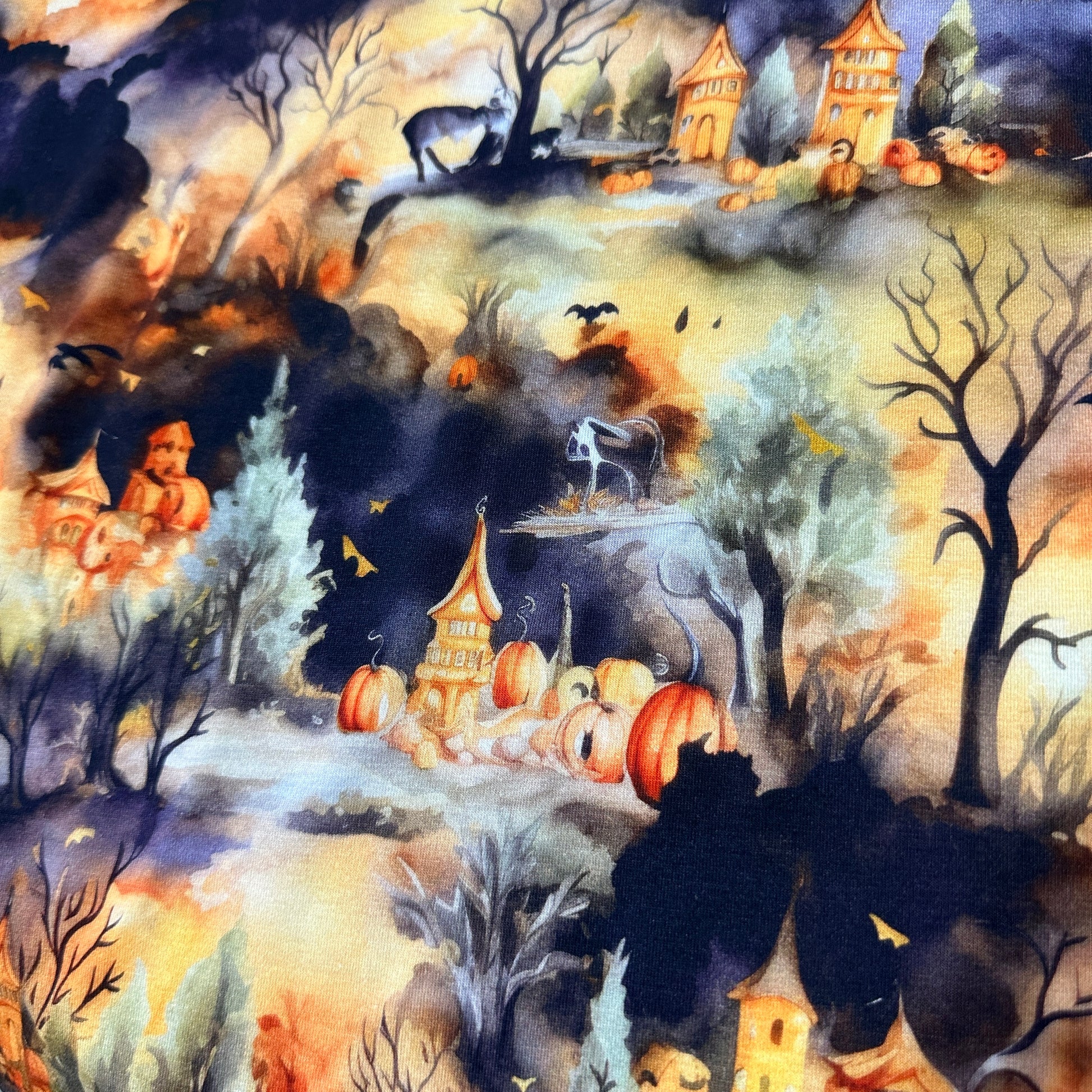 Spooky Halloween on Organic Cotton/Spandex Jersey Fabric - Nature's Fabrics