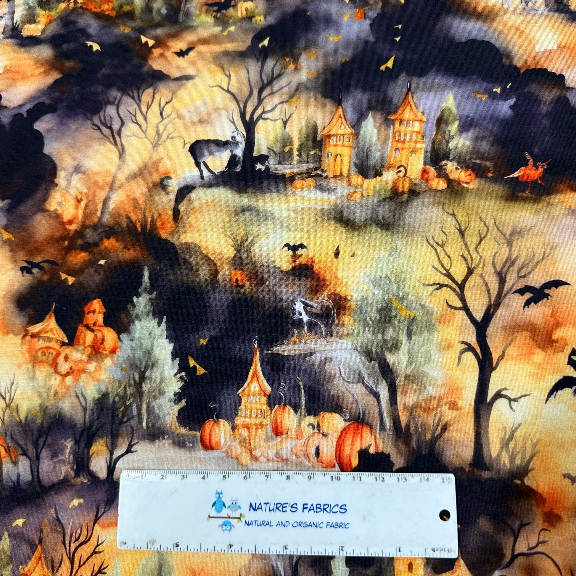 Spooky Halloween on Organic Cotton/Spandex Jersey Fabric - Nature's Fabrics