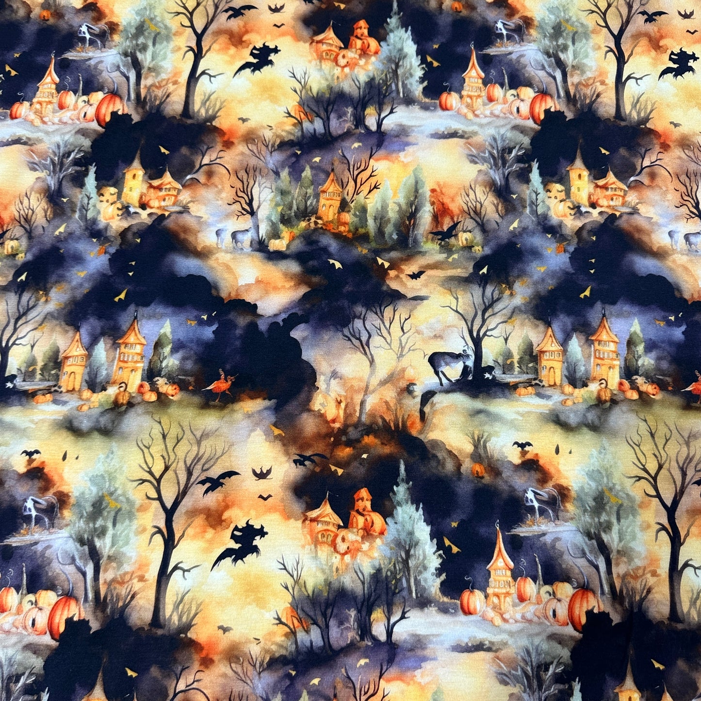 Spooky Halloween on Organic Cotton/Spandex Jersey Fabric - Nature's Fabrics