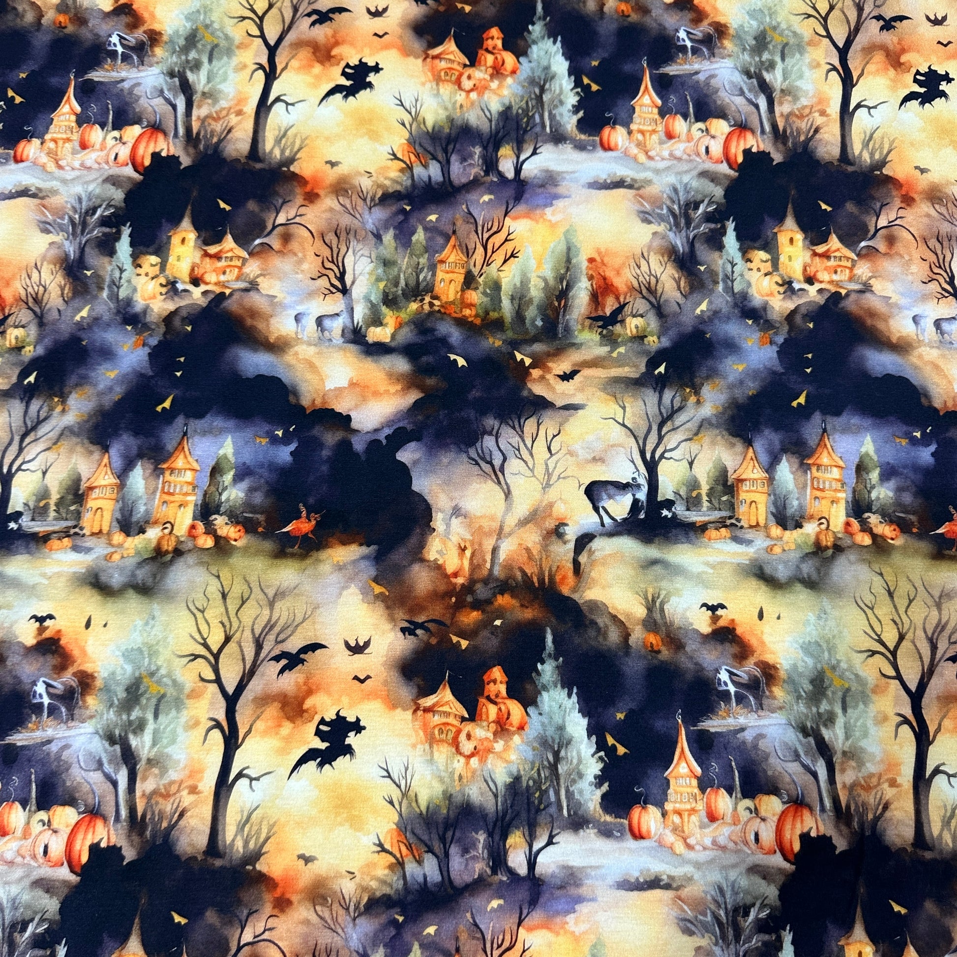 Spooky Halloween on Organic Cotton/Spandex Jersey Fabric - Nature's Fabrics